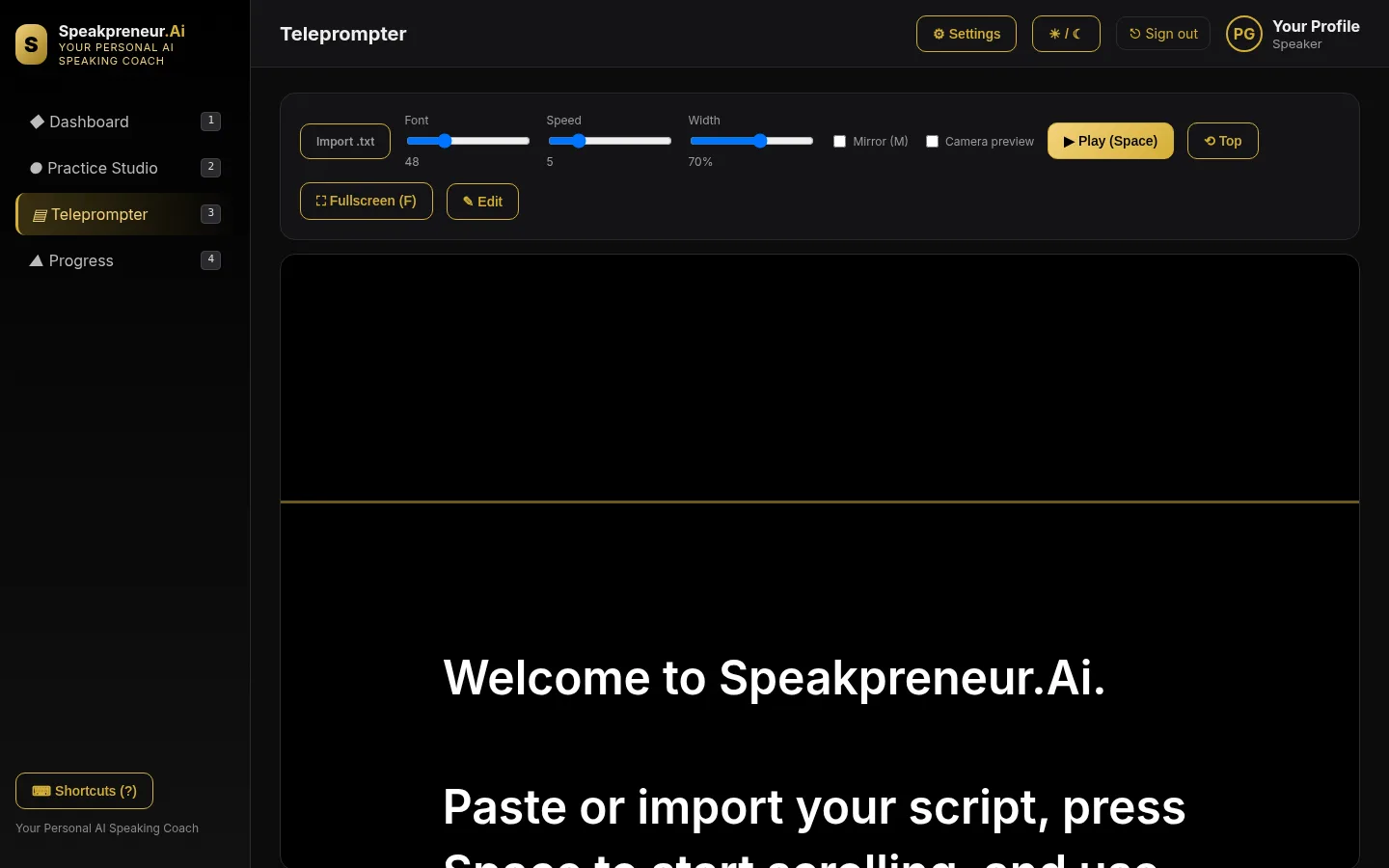 Teleprompter view