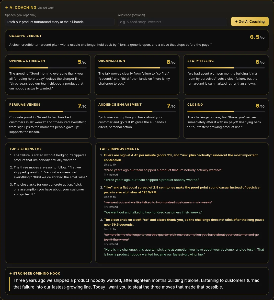 AI coaching feedback panel